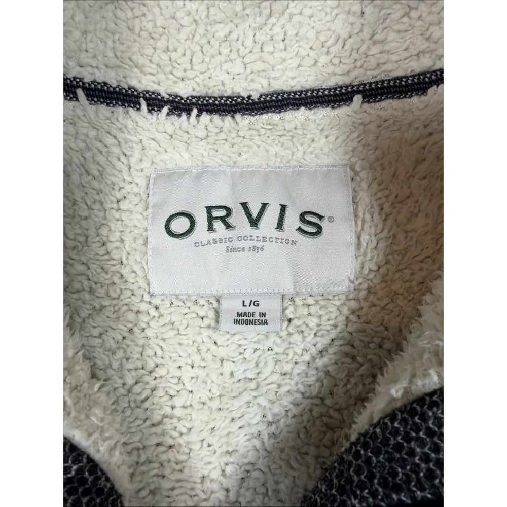Orvis Men's 1/4 Zip Sherpa Fleece Lined Pullover Sweatshirt Men's L Black White - Picture 7 of 11